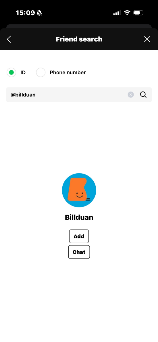 ค้นหาและเพิ่มเพื่อน @billduan